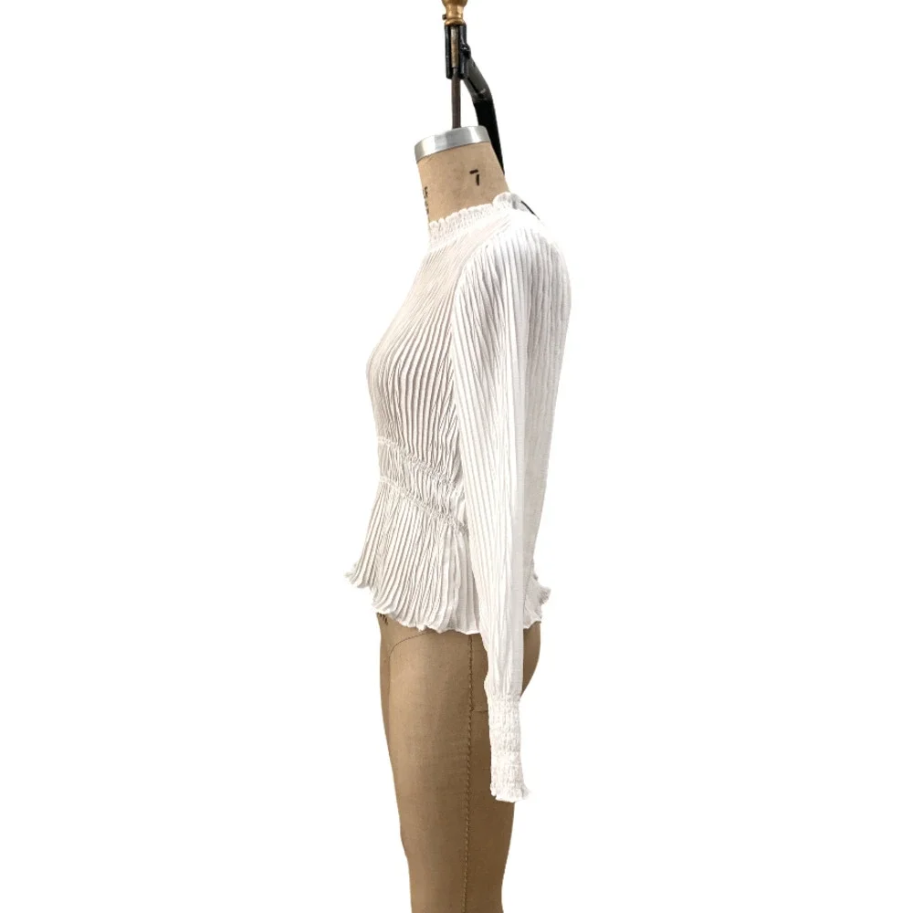 Zara White Blouse Wrinkle Pleat Ruffle Top Silky Flowy Delicate  Size Small NWT‎ - Picture 2 of 5